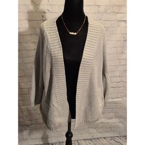 Aerie Sz L Gray Cable Knit Sweater Cardigan Pockets